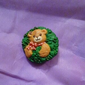 Adorable Bear Brooch with Green and Brown Accents